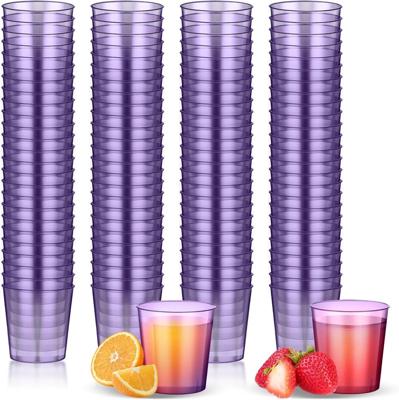 Tioncy 100 Pcs Neon Plastic Shot Glasses 1 oz disposable shot glasses colored Mini Party Drinking Cups for Cocktail Whiskey Wine Birthday Christmas New Year Party(Purple) - Image 1